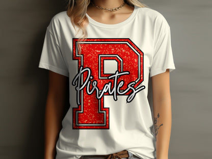 Jen Peete Designs Clothing T-shirts Glitter Pirate Mascot Spirit T-Shirt