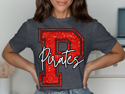 Jen Peete Designs Clothing T-shirts Glitter Pirate Mascot Spirit T-Shirt
