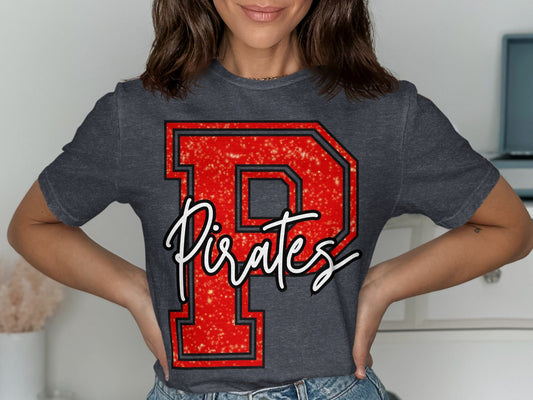 Jen Peete Designs Clothing T-shirts Glitter Pirate Mascot Spirit T-Shirt