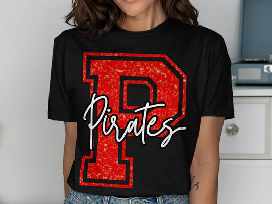 Jen Peete Designs Clothing T-shirts Glitter Pirate Mascot Spirit T-Shirt