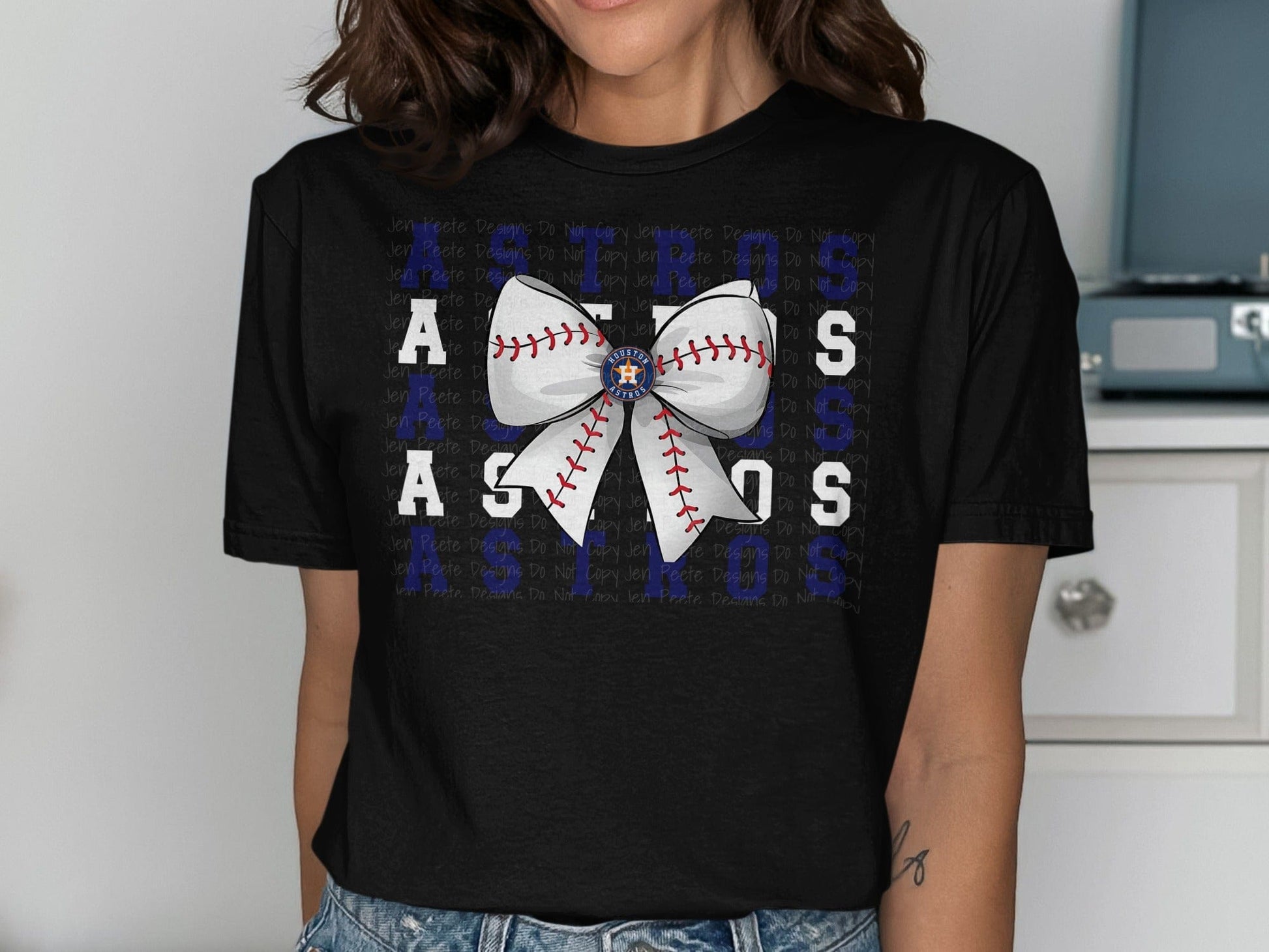 JPD Clothing T-shirts Houston Astros Baseball Bow Sports Fan Design T-Shirt
