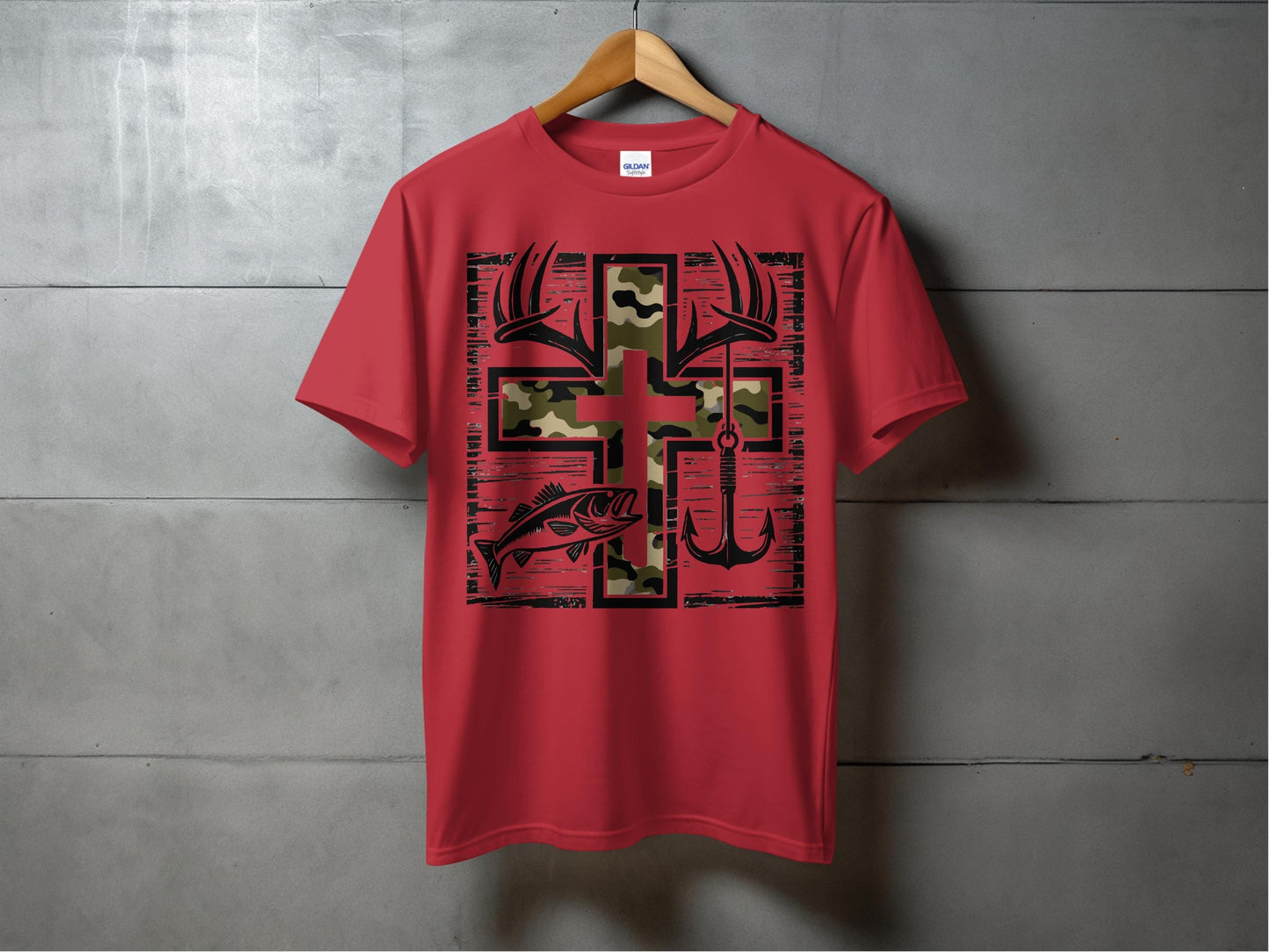 Jen Peete Designs Clothing T-shirts Hunting Fishing Camouflage Pattern Cross T-Shirts