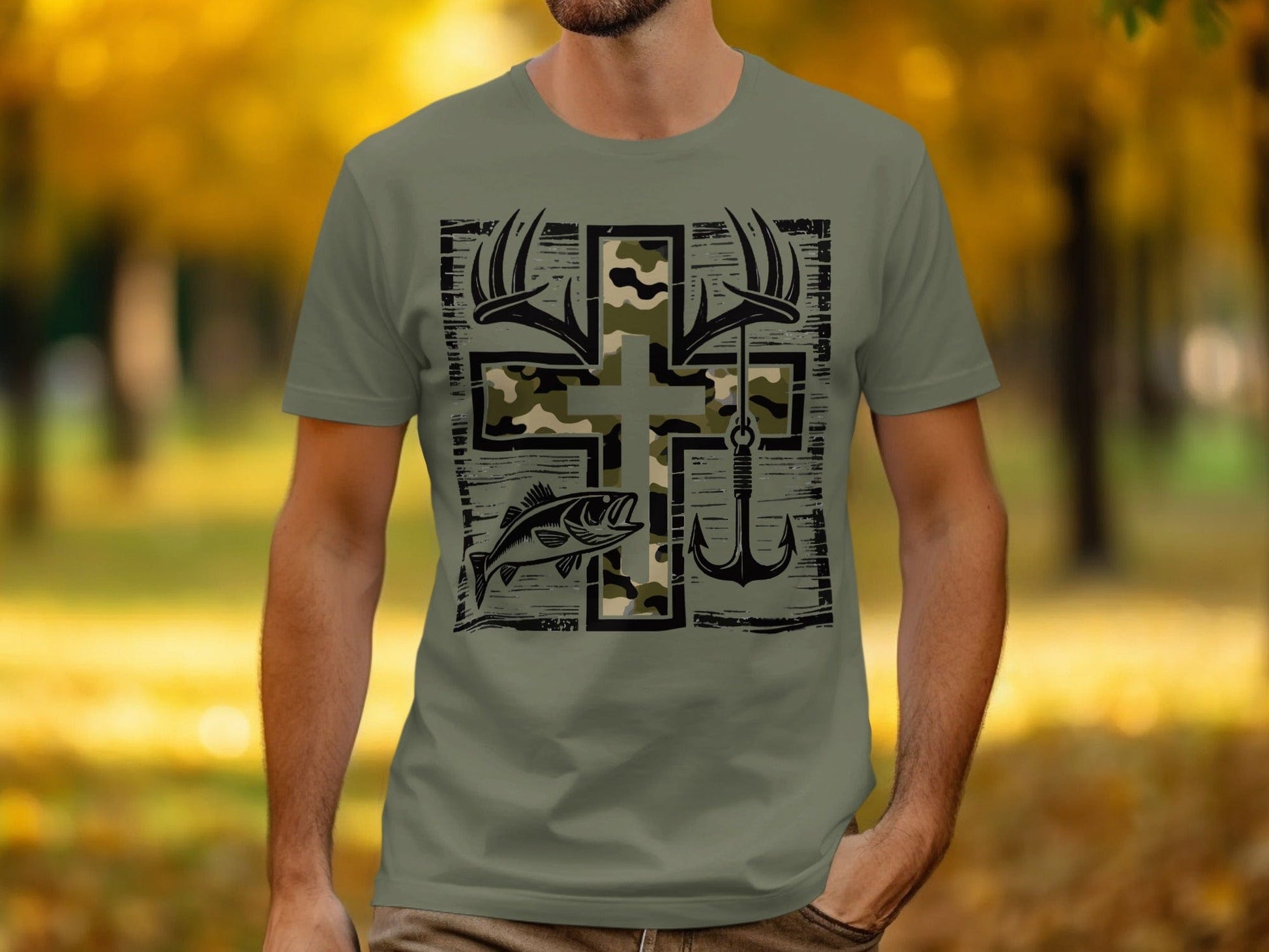 Jen Peete Designs Clothing T-shirts Hunting Fishing Camouflage Pattern Cross T-Shirts