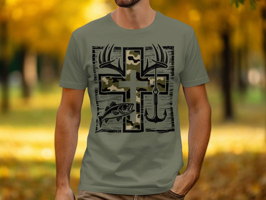 Jen Peete Designs Clothing T-shirts Hunting Fishing Camouflage Pattern Cross T-Shirts