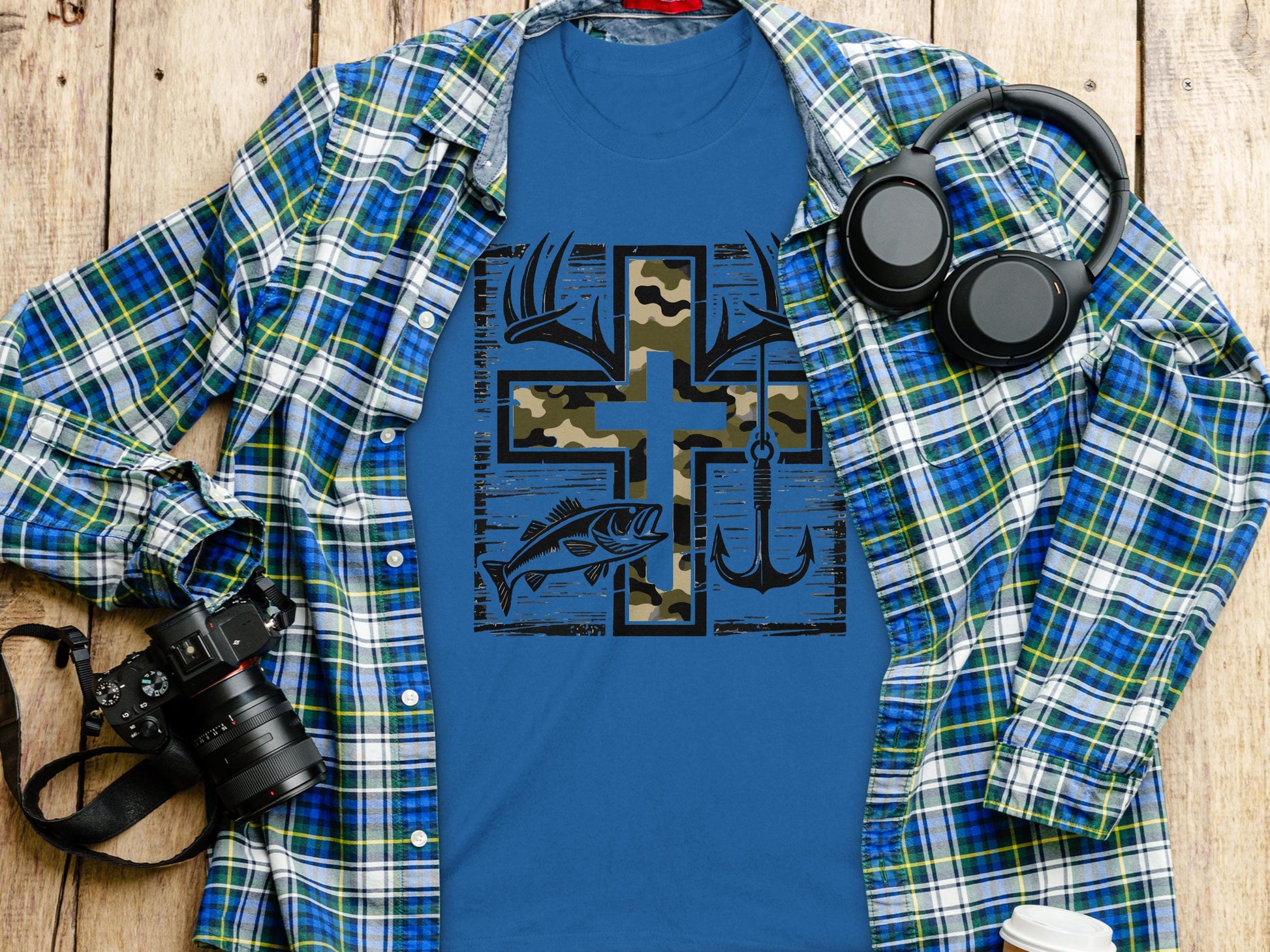 Jen Peete Designs Clothing T-shirts Hunting Fishing Camouflage Pattern Cross T-Shirts