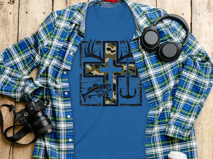 Jen Peete Designs Clothing T-shirts Hunting Fishing Camouflage Pattern Cross T-Shirts