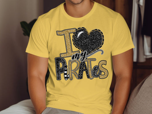 Jen Peete Designs Clothing T-shirts I Love My Pirates Black Gold Team Spirit Shirt
