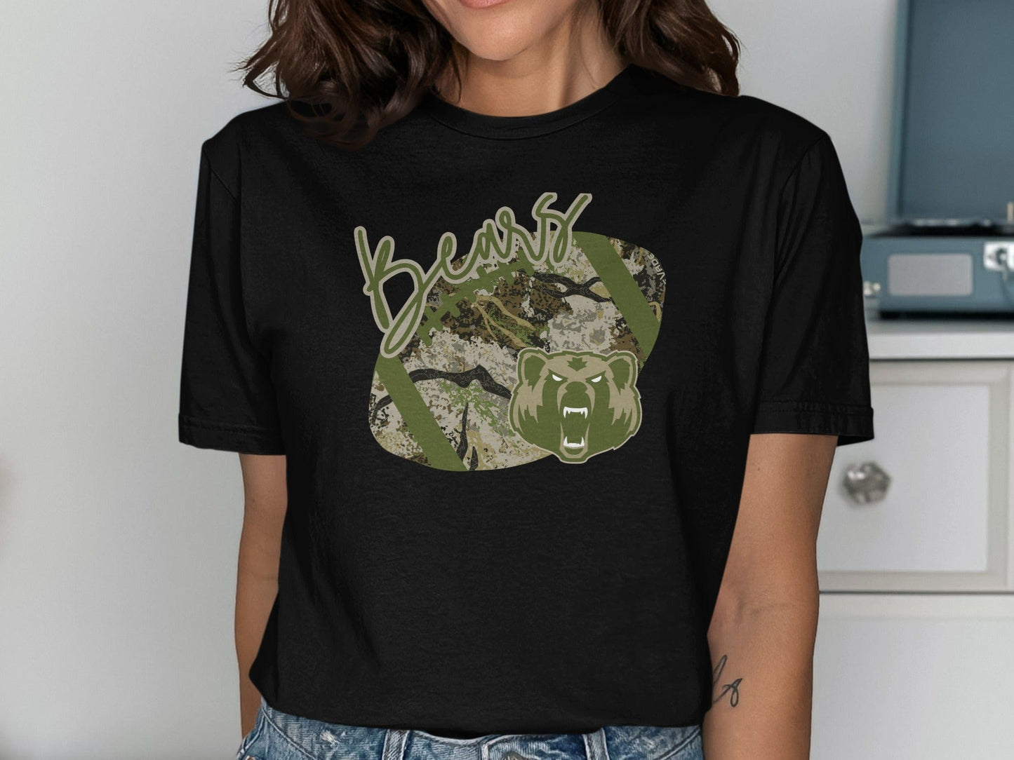 Jen Peete Designs Clothing T-shirts LCM Bears Camouflage Football Graphic T-Shirt