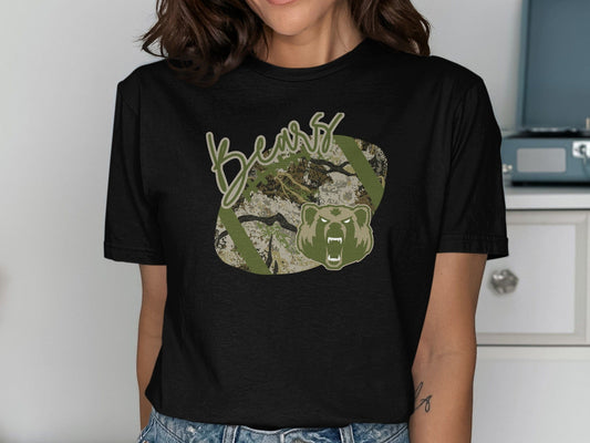 Jen Peete Designs Clothing T-shirts LCM Bears Camouflage Football Graphic T-Shirt