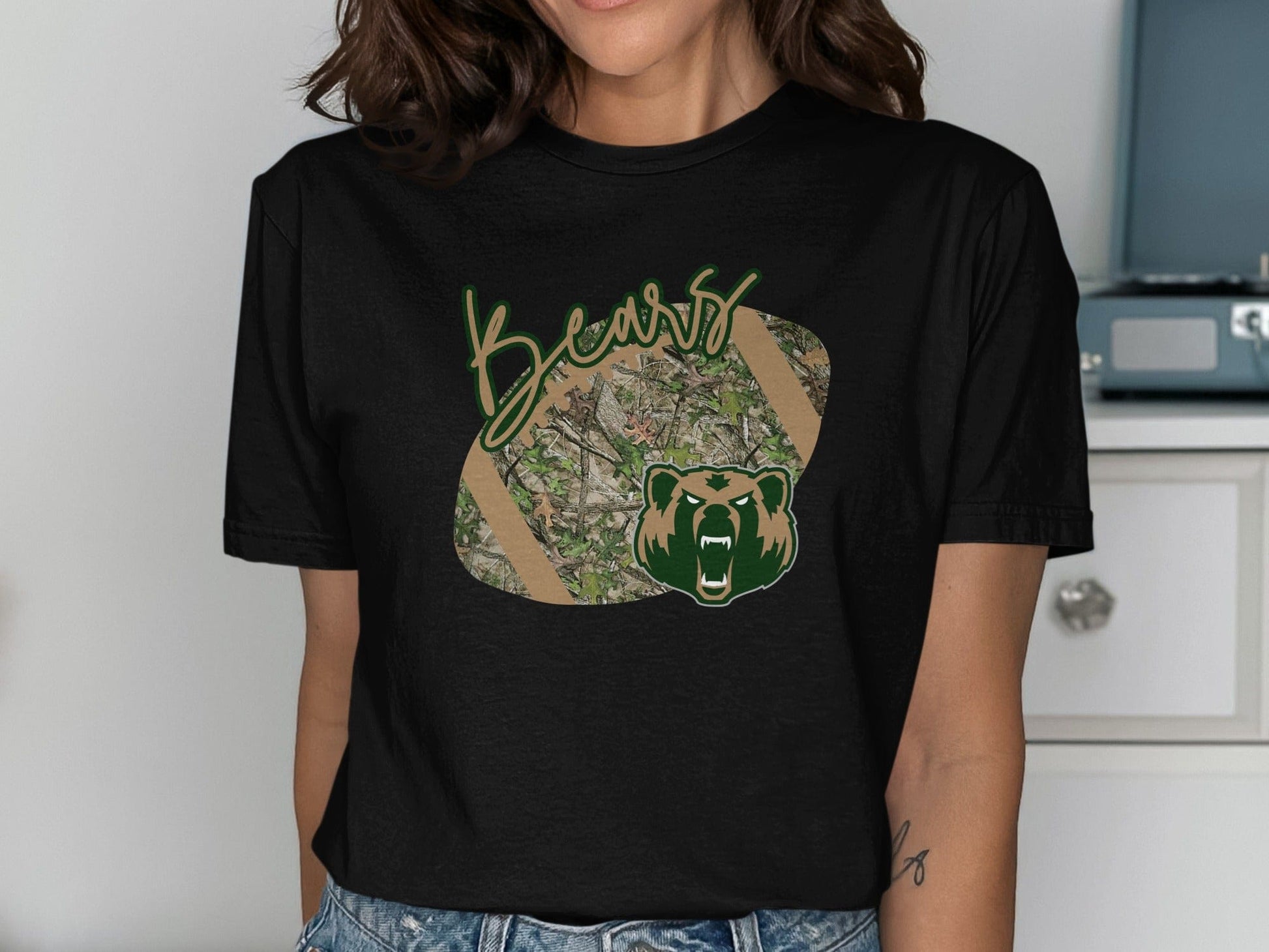Jen Peete Designs Clothing T-shirts LCM Bears Camouflage Football Graphic T-Shirt