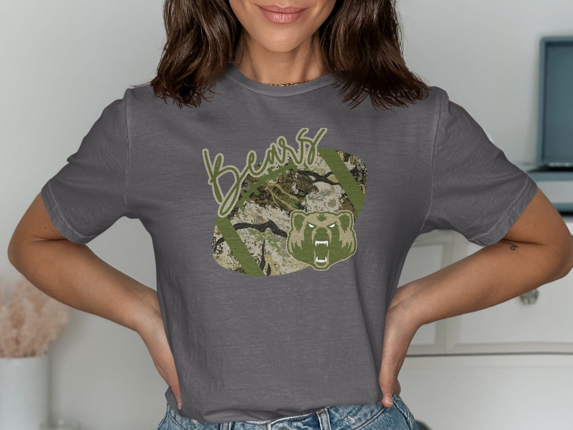 Jen Peete Designs Clothing T-shirts LCM Bears Camouflage Football Graphic T-Shirt