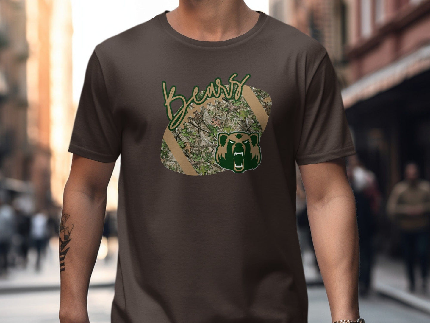 Jen Peete Designs Clothing T-shirts LCM Bears Camouflage Football Graphic T-Shirt