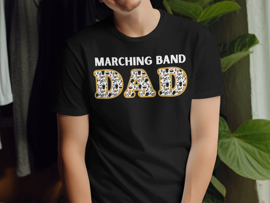Jen Peete Designs Clothing T-shirts Marching "Band Dad" | w/ Instruments Pattern T-Shirt