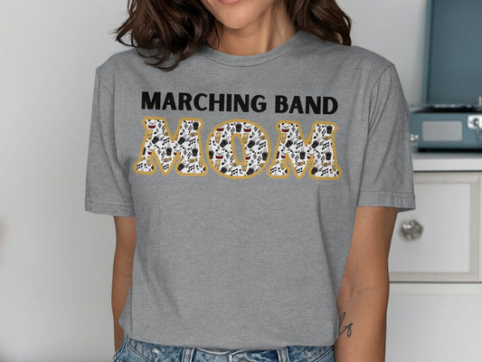 Jen Peete Designs Clothing T-shirts Marching Band Mom Musical Notes and Instruments Filled T-Shirts