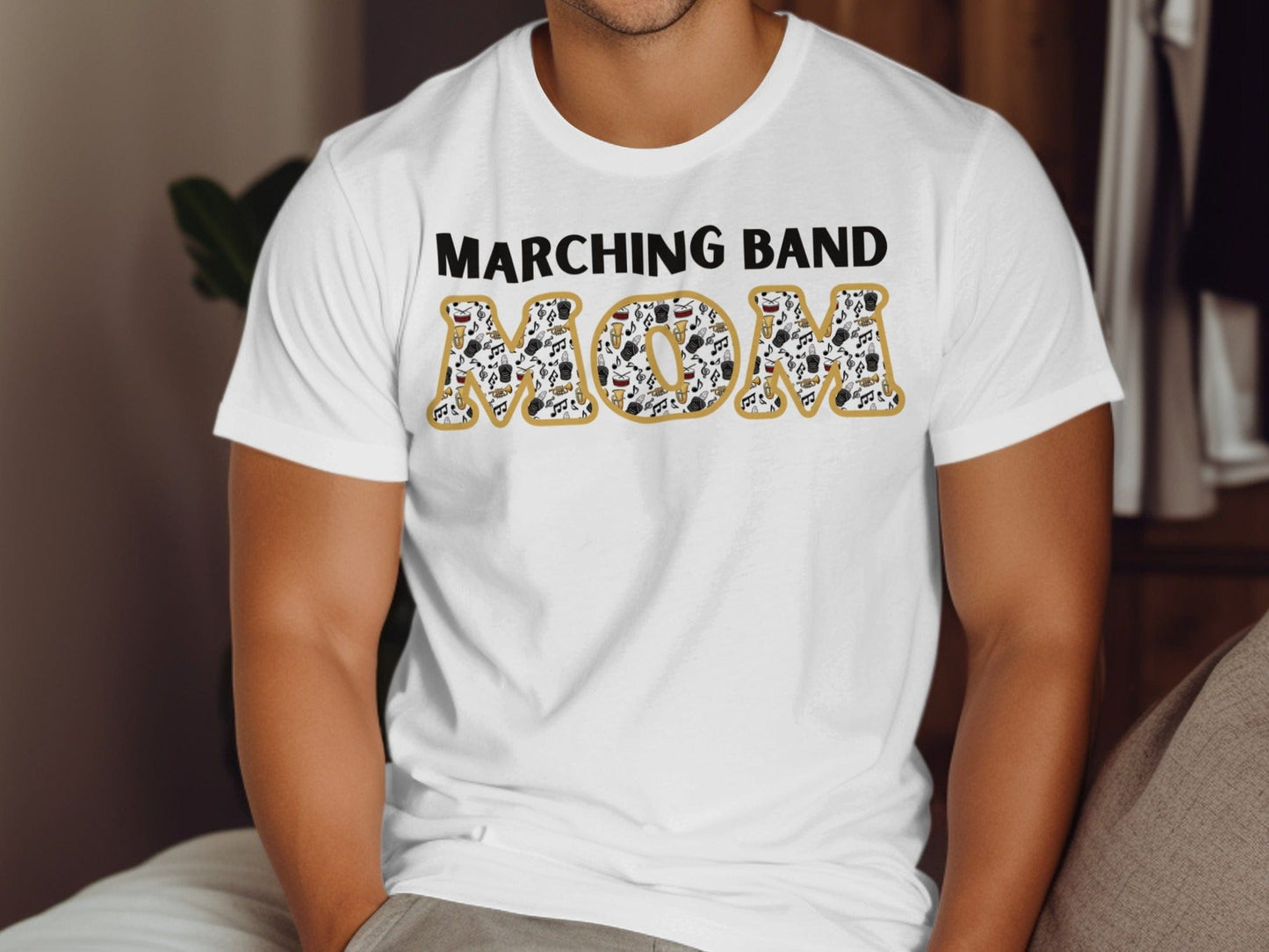 Jen Peete Designs Clothing T-shirts Marching Band Mom Musical Notes and Instruments Filled T-Shirts
