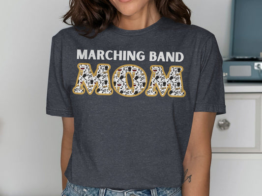Jen Peete Designs Clothing T-shirts Marching Band Mom with Musical Instruments T-Shirts