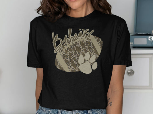 Jen Peete Designs Clothing T-shirts Orangefield Bobcats Camouflage Football Graphic T-Shirt