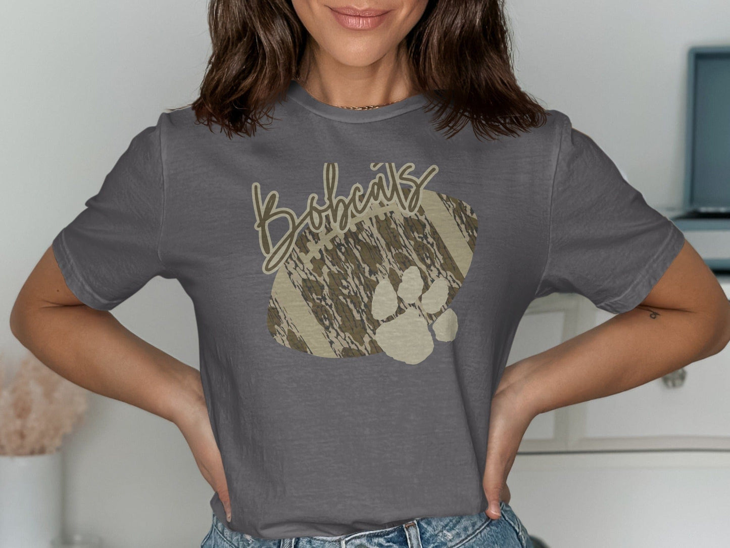 Jen Peete Designs Clothing T-shirts Orangefield Bobcats Camouflage Football Graphic T-Shirt