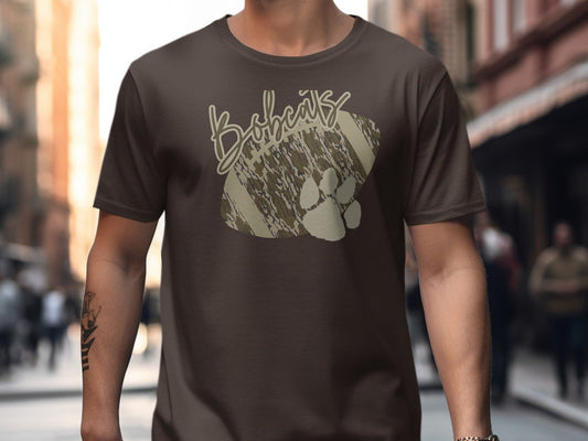 Jen Peete Designs Clothing T-shirts Orangefield Bobcats Camouflage Football Graphic T-Shirt