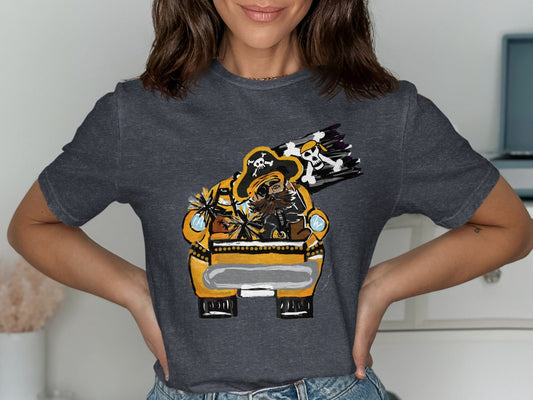 Jen Peete Designs Clothing T-shirts Pirate In A Car Unique Design T-Shirt