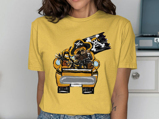 Jen Peete Designs Clothing T-shirts Pirate In A Car Unique Design T-Shirt