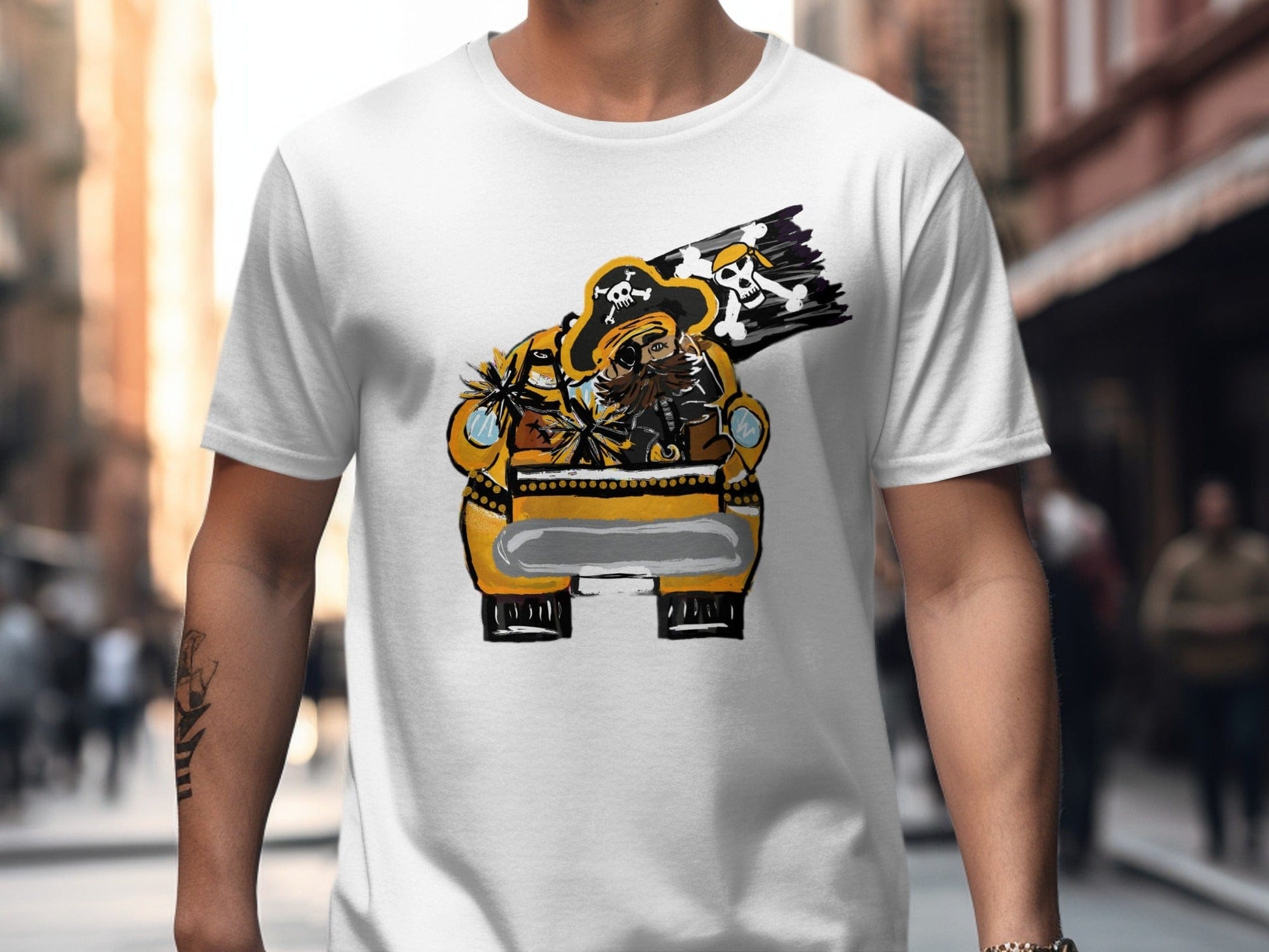 Jen Peete Designs Clothing T-shirts Pirate In A Car Unique Design T-Shirt