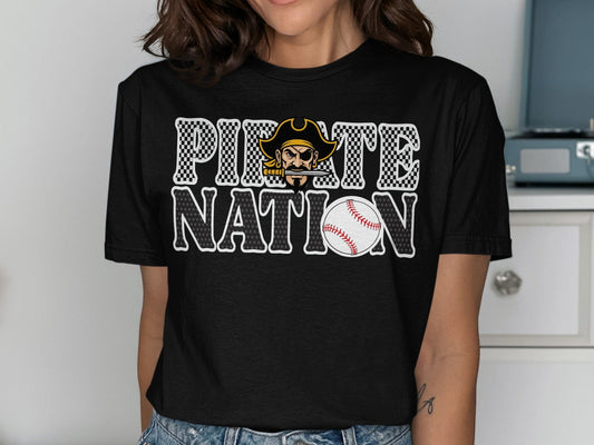 Jen Peete Designs Clothing T-shirts Pirate Nation with Baseball Graphic T-Shirt