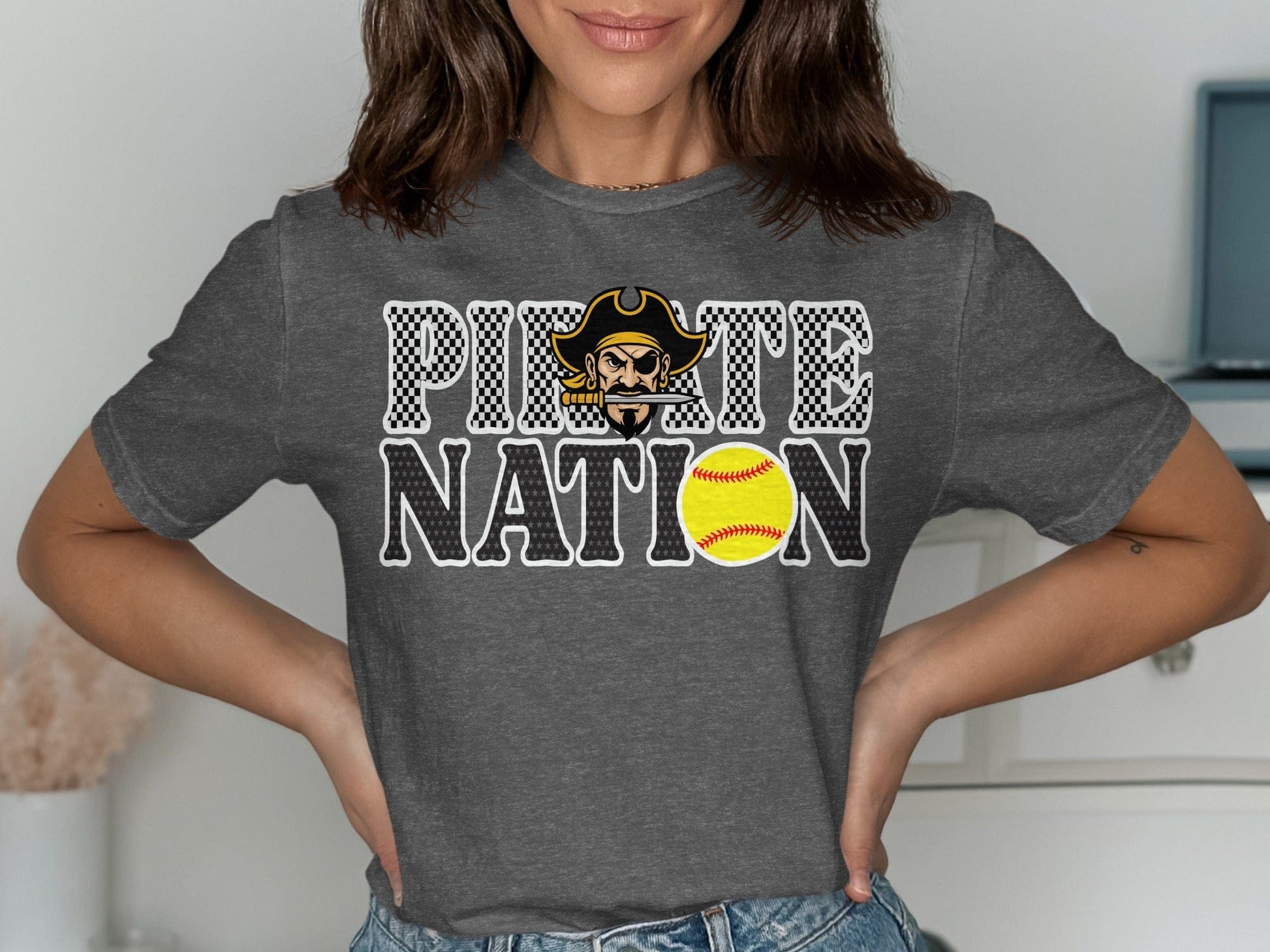 Jen Peete Designs Clothing T-shirts Pirate Nation with Softball Graphic T-Shirt