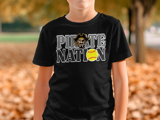 Jen Peete Designs Clothing T-shirts Pirate Nation with Softball Graphic T-Shirt
