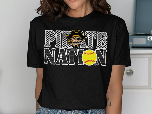 Jen Peete Designs Clothing T-shirts Pirate Nation with Softball Graphic T-Shirt