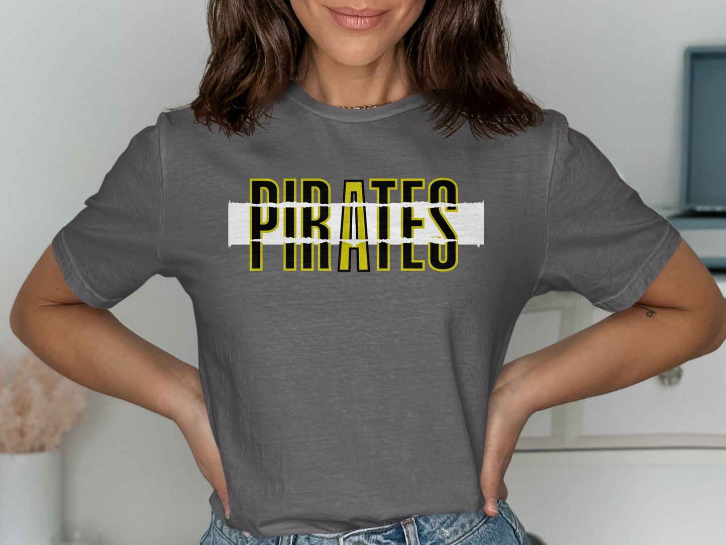 Jen Peete Designs Clothing T-shirts Pirates Distressed Text Graphic T-Shirt