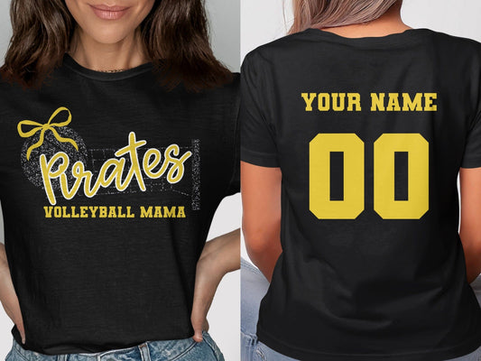 Jen Peete Designs Clothing T-shirts Pirates (Gold) Glitter Volleyball Mama Spirit Shirt