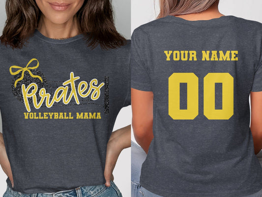 Jen Peete Designs Clothing T-shirts Pirates (Gold) Glitter Volleyball Mama Spirit Shirt