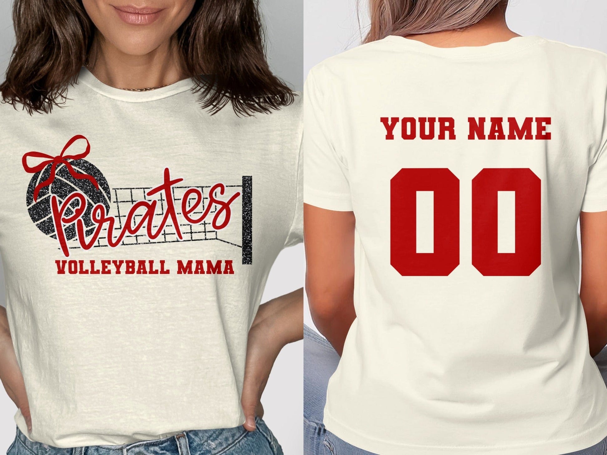 Jen Peete Designs Clothing T-shirts Pirates (Red) Glitter Volleyball Mama Spirit Shirt