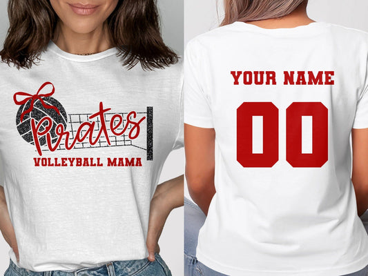Jen Peete Designs Clothing T-shirts Pirates (Red) Glitter Volleyball Mama Spirit Shirt
