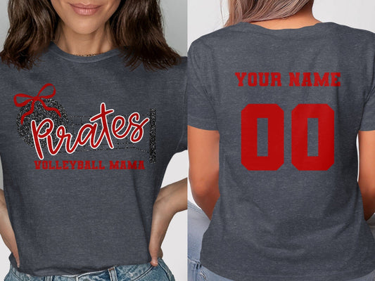 Jen Peete Designs Clothing T-shirts Pirates (Red) Glitter Volleyball Mama Spirit Shirt