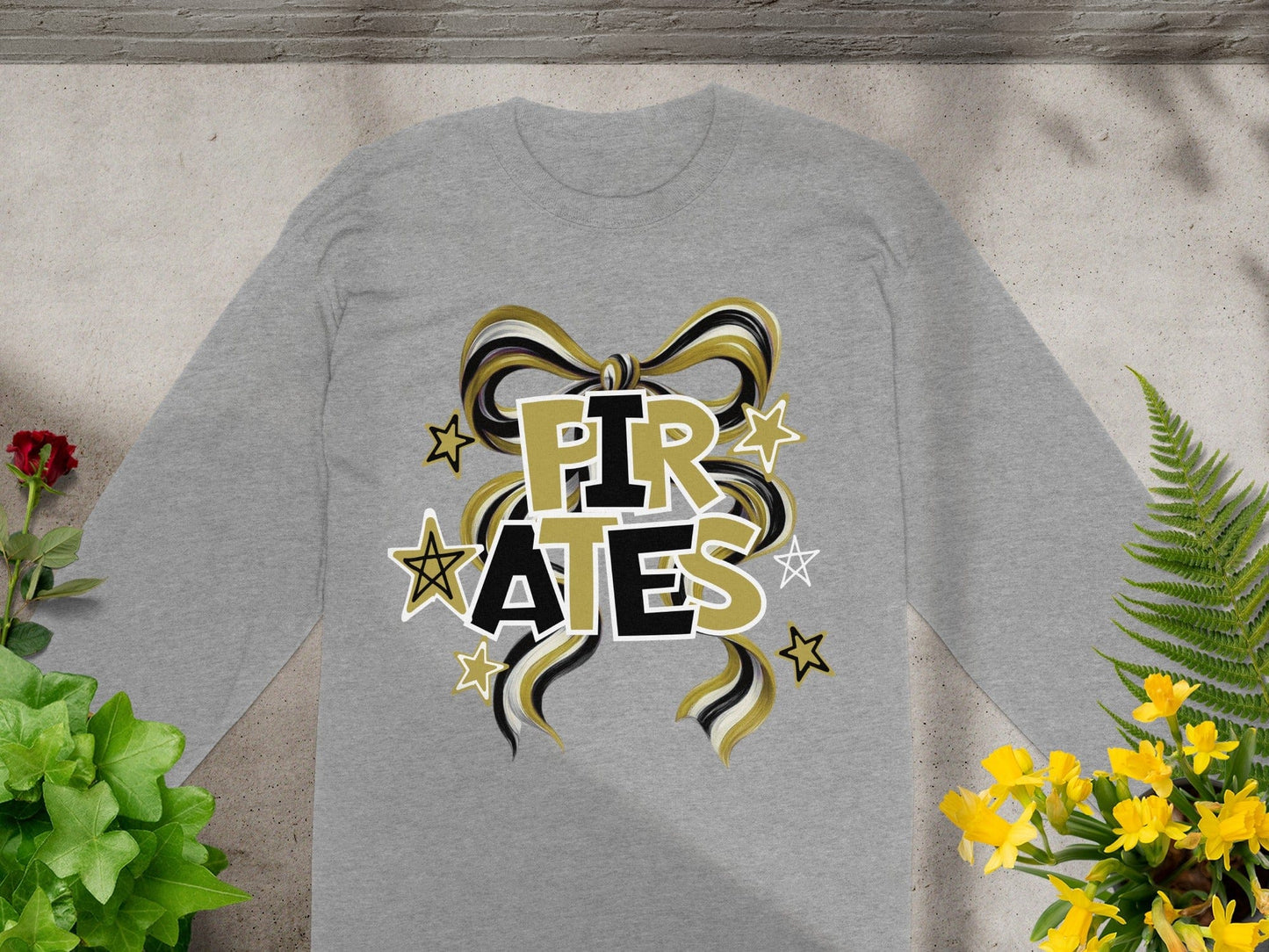Jen Peete Designs Clothing T-shirts Pirates Spirit Bow Graphic – Yellow Gold, Black & White Design