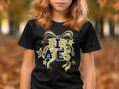 Jen Peete Designs Clothing T-shirts Pirates Spirit Bow Graphic – Yellow Gold, Black & White Design