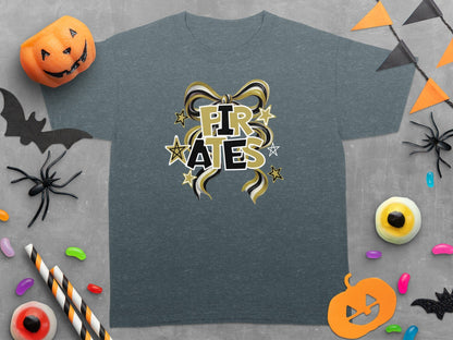 Jen Peete Designs Clothing T-shirts Pirates Spirit Bow Graphic – Yellow Gold, Black & White Design