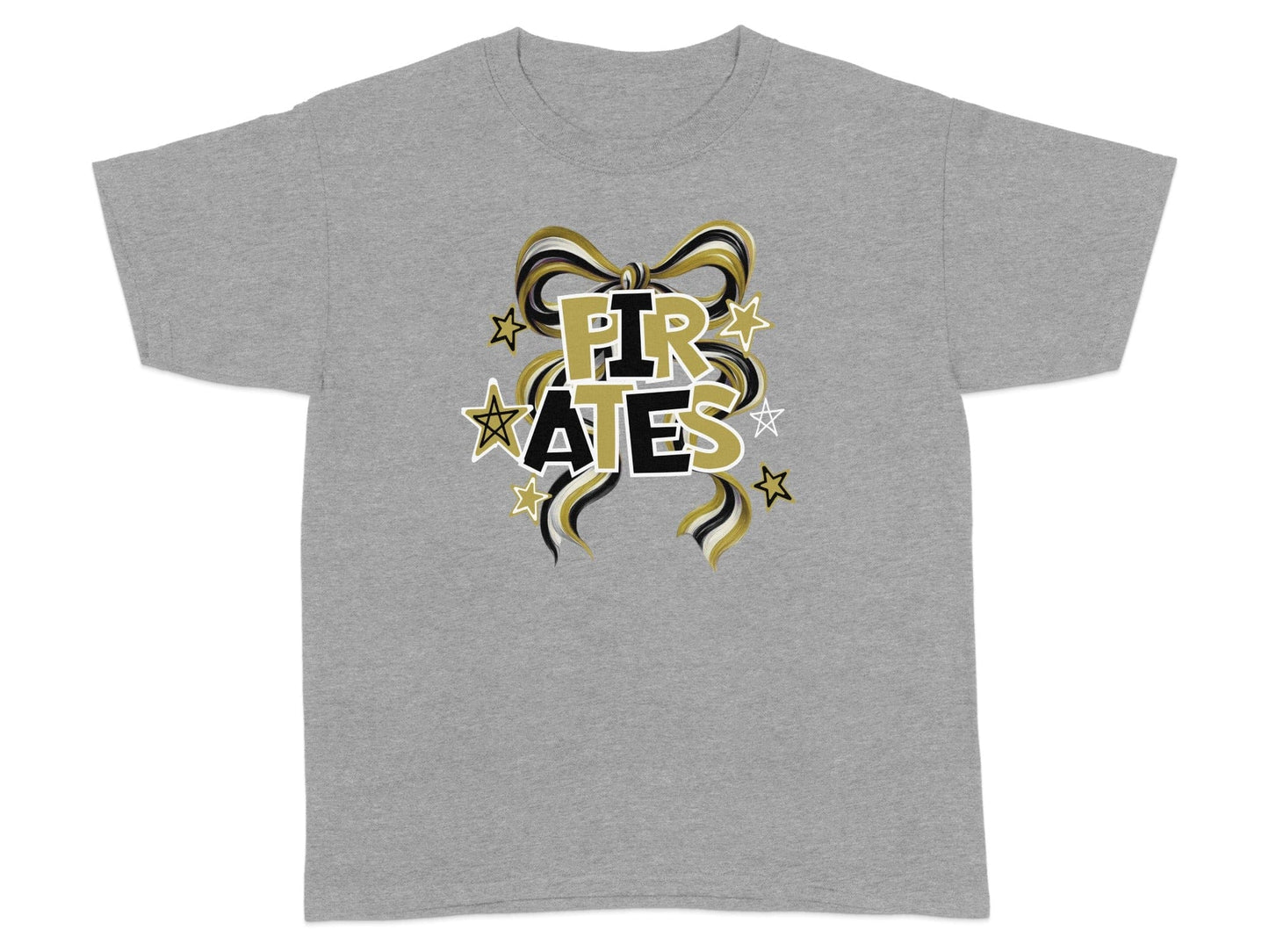 Jen Peete Designs Clothing T-shirts Pirates Spirit Bow Graphic – Yellow Gold, Black & White Design