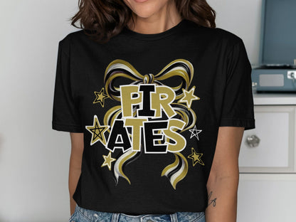Jen Peete Designs Clothing T-shirts Pirates Spirit Bow Graphic – Yellow Gold, Black & White Design