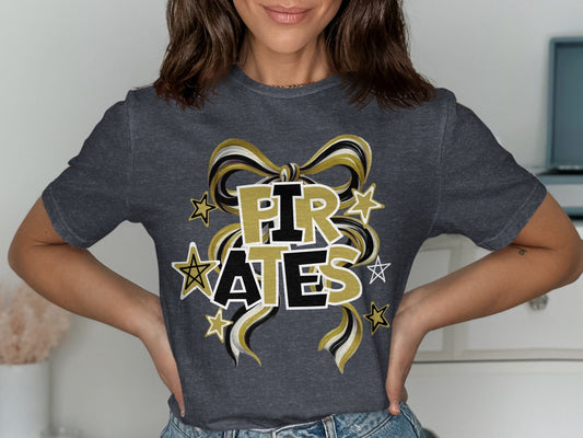 Jen Peete Designs Clothing T-shirts Pirates Spirit Bow Graphic – Yellow Gold, Black & White Design