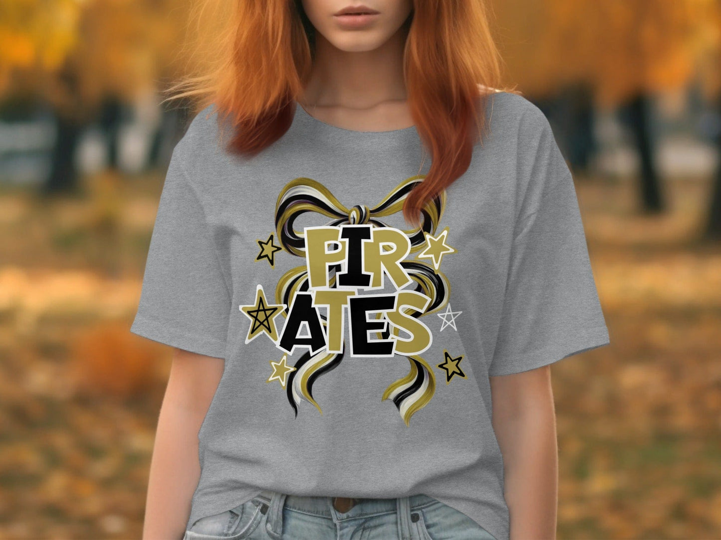Jen Peete Designs Clothing T-shirts Pirates Spirit Bow Graphic – Yellow Gold, Black & White Design