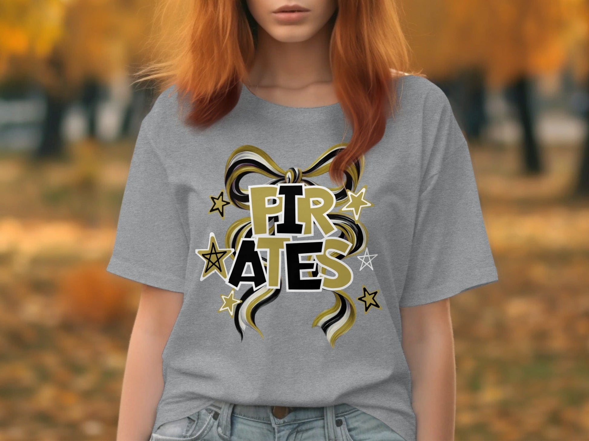 Jen Peete Designs Clothing T-shirts Pirates Spirit Bow Graphic – Yellow Gold, Black & White Design