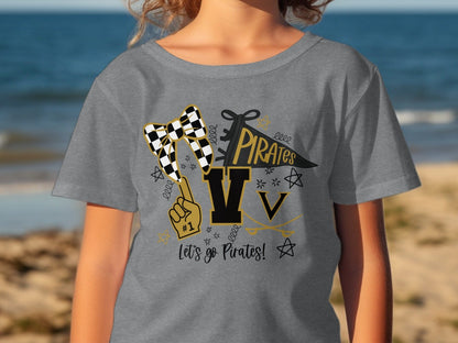 Jen Peete Designs Clothing T-shirts Pirates Team Spirit Bow and More T-Shirt
