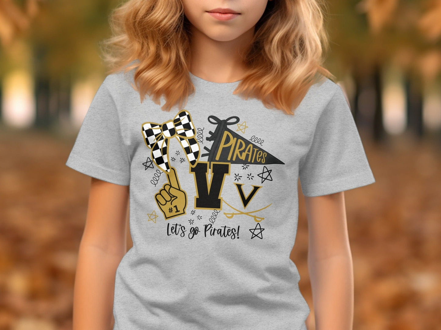 Jen Peete Designs Clothing T-shirts Pirates Team Spirit Bow and More T-Shirt
