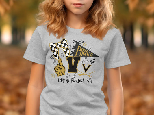 Jen Peete Designs Clothing T-shirts Pirates Team Spirit Bow and More T-Shirt