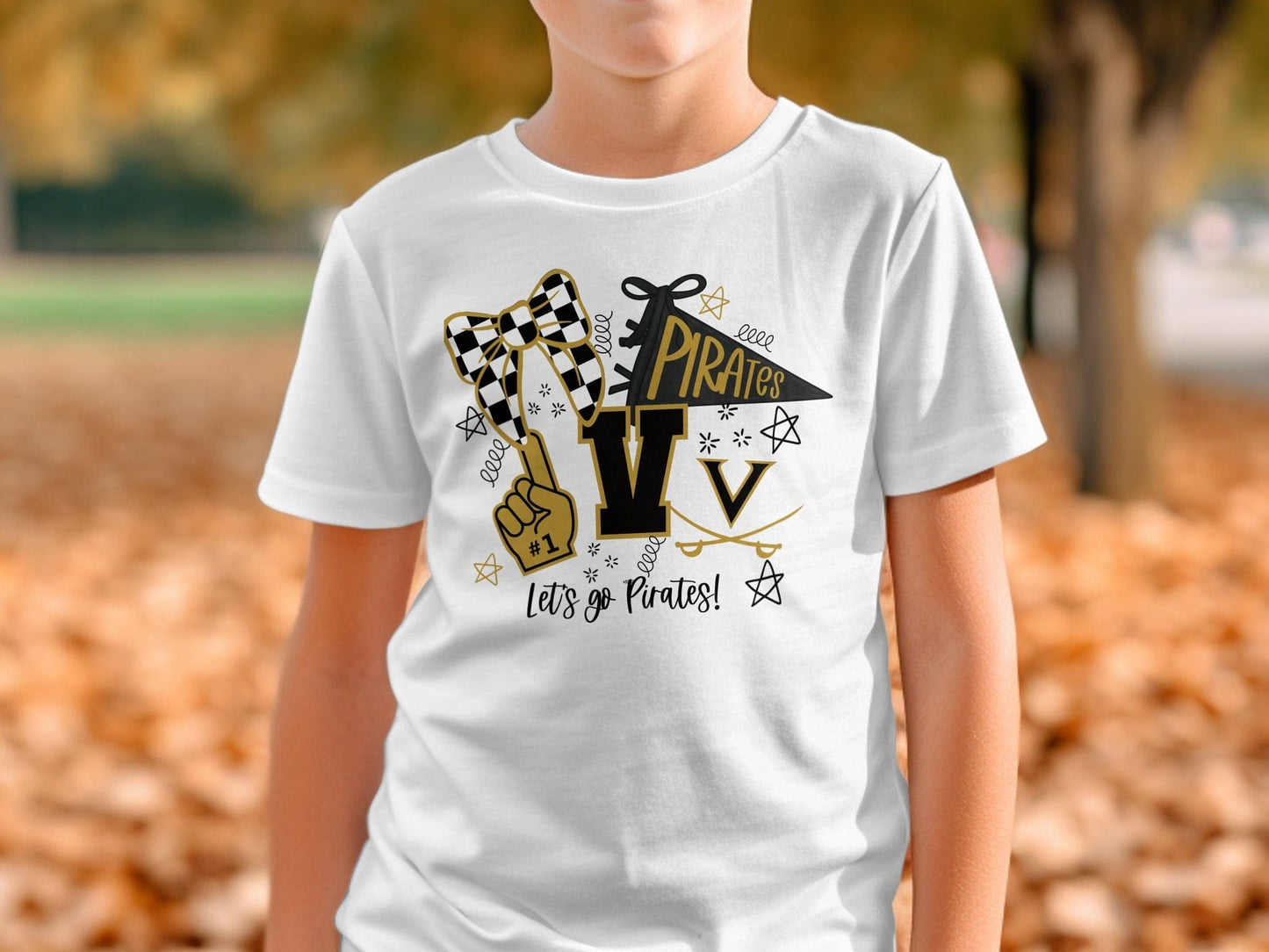 Jen Peete Designs Clothing T-shirts Pirates Team Spirit Bow and More T-Shirt