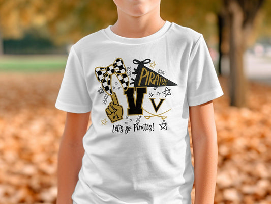Jen Peete Designs Clothing T-shirts Pirates Team Spirit Bow and More T-Shirt