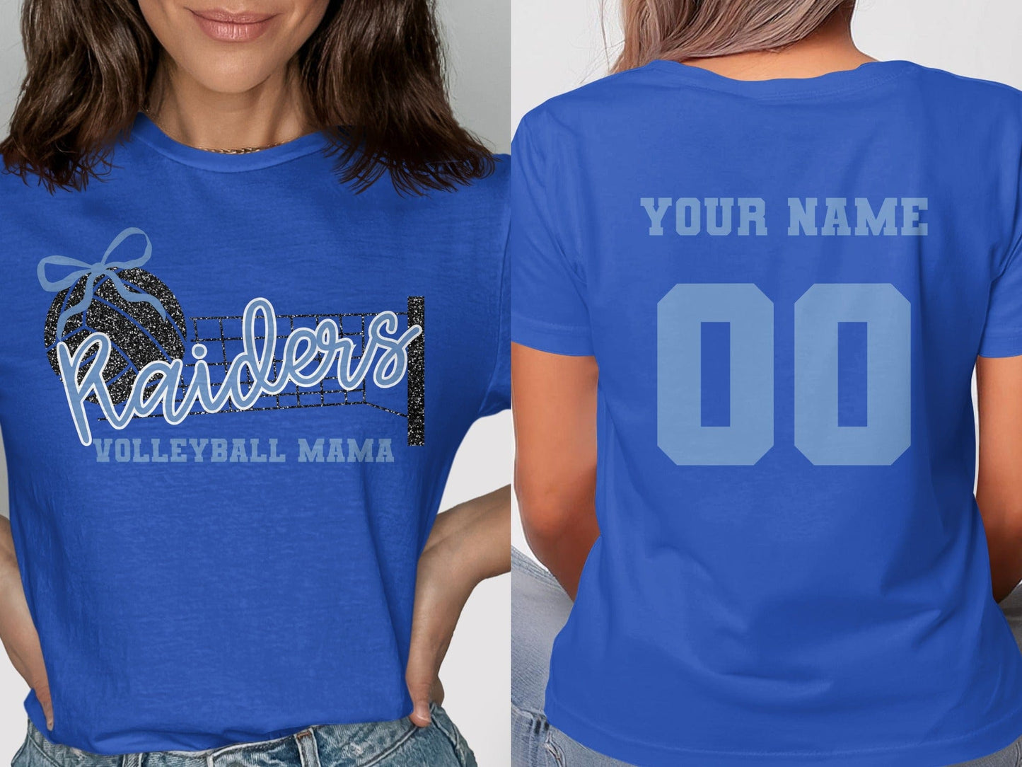 Jen Peete Designs Clothing T-shirts Raiders (Blue) Glitter Volleyball Mama Spirit Shirt